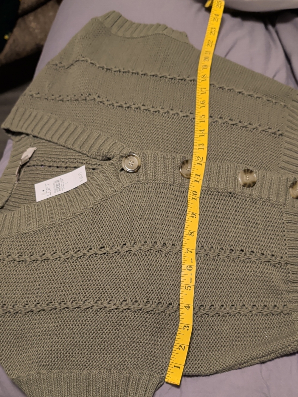NWT - LOFT Olive Green Cropped Short-Sleeve Button Cardigan - Picture 7 of 7
